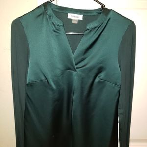 Calvin Klein Mixed Media V Neck Holiday Blouse